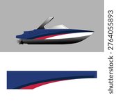 Blue and Red Speedboat Livery Design, Racing Boat Vinyl Wrap Sticker Decal
