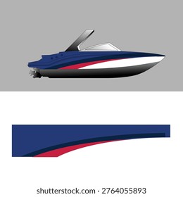 Blue and Red Speedboat Livery Design, Racing Boat Vinyl Wrap Sticker Decal