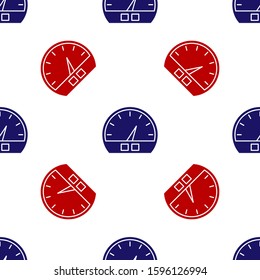 Blue and red Speedometer icon isolated seamless pattern on white background.  Vector Illustration