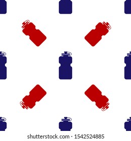 Blue and red Sport bottle with water icon isolated seamless pattern on white background.  Vector Illustration