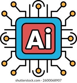 A blue and red square with a white circle in the middle and the letters AI in the center