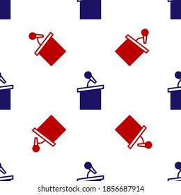 Blue and red Stage stand or debate podium rostrum icon isolated seamless pattern on white background. Conference speech tribune. Vector.
