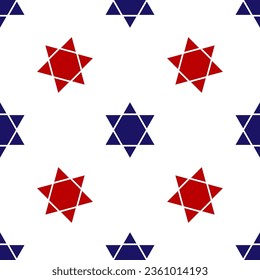 Blue and red Star of David icon isolated seamless pattern on white background. Jewish religion symbol. Symbol of Israel.  Vector Illustration