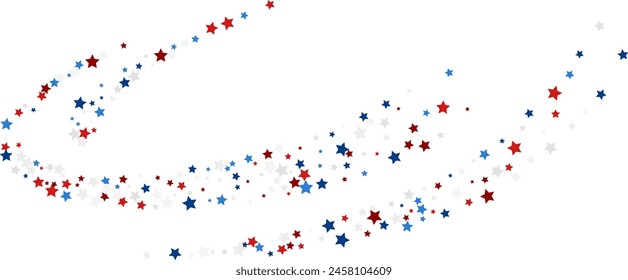 Blue and red stars confetti decoration. Flyinf rings. Design element. Special effect on transparent background.