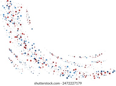 Decoración de confeti con estrellas azules y rojas. Remolino como viñeta de esquina. Elemento de diseño. Efecto especial sobre fondo transparente.