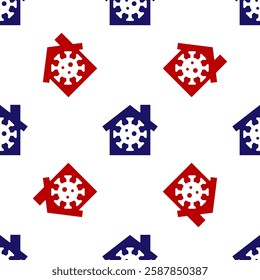 Blue and red Stay home icon isolated seamless pattern on white background. Corona virus 2019-nCoV.  Vector