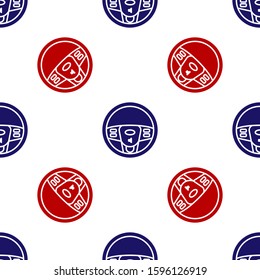 Blue and red Steering wheel icon isolated seamless pattern on white background. Car wheel icon.  Vector Illustration