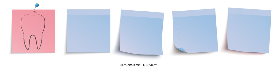 Blue and red stickers with tooth on the white background. Eps 10 vector file.