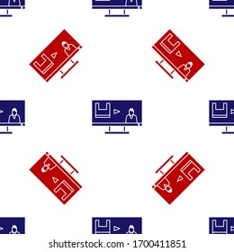 Blue and red Stop plastic pollution icon isolated seamless pattern on white background. Ecological poster. Vector Illustration
