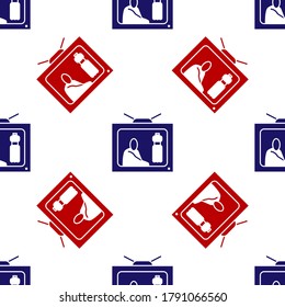 Blue and red Stop plastic pollution icon isolated seamless pattern on white background. Ecological poster.  Vector Illustration