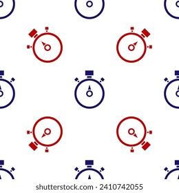 Blue and red Stopwatch icon isolated seamless pattern on white background. Time timer sign. Chronometer sign.  Vector