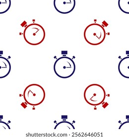 Blue and red Stopwatch icon isolated seamless pattern on white background. Time timer sign. Chronometer sign.  Vector