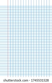 Blue and red straight line pattern on notebook paper white ,  Realistic vector notepad Blank sheet