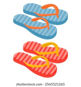 Blue and Red Striped Sandals Vector. Comfortable Sandals Icon. Rubber Sandals Element.