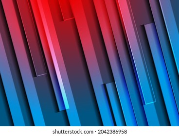 Blau-rote Streifen abstrakter geometrischer Hintergrund der Unternehmen. High-Tech-Lichtvektordesign