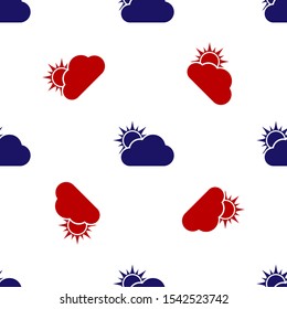 Blue and red Sun and cloud weather icon isolated seamless pattern on white background.  Vector Illustration