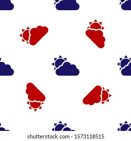 Blue and red Sun and cloud weather icon isolated seamless pattern on white background.  Vector Illustration
