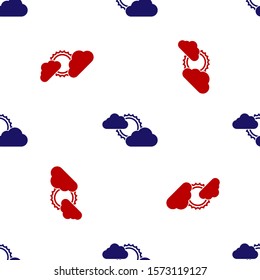 Blue and red Sun and cloud weather icon isolated seamless pattern on white background.  Vector Illustration