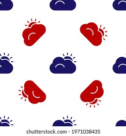 Blue and red Sun and cloud weather icon isolated seamless pattern on white background.  Vector Illustration