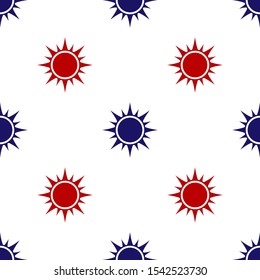 Blue and red Sun icon isolated seamless pattern on white background.  Vector Illustration