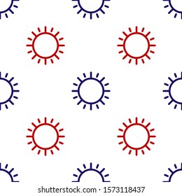 Blue and red Sun icon isolated seamless pattern on white background.  Vector Illustration