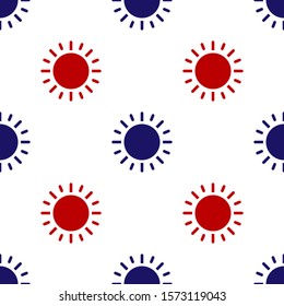 Blue and red Sun icon isolated seamless pattern on white background.  Vector Illustration
