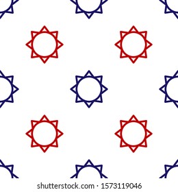 Blue and red Sun icon isolated seamless pattern on white background.  Vector Illustration