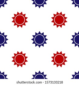 Blue and red Sun icon isolated seamless pattern on white background.  Vector Illustration