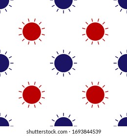 Blue and red Sun icon isolated seamless pattern on white background. Summer symbol. Good sunny day. Vector Illustration