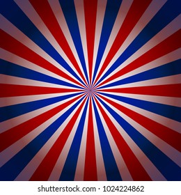 Blue And Red Sunburst Abstract Background. Vintage Retro Style. American Flags Color Concept Design. Vector