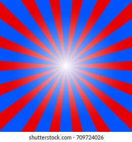 Blue And Red Sunburst Pattern Abstract Celebration Background. Ray. Radial. Chile or american color flag concept design. Vector Illustration