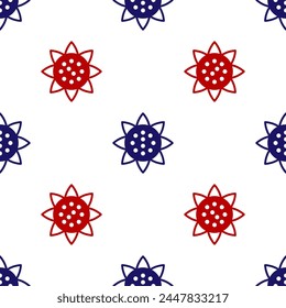 Blue and red Sunflower icon isolated seamless pattern on white background.  Vector