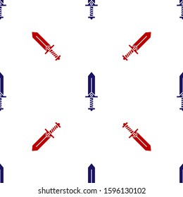Blue and red Sword for game icon isolated seamless pattern on white background.  Vector Illustration