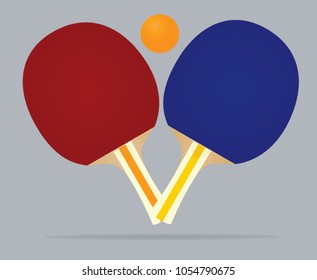 Blue and red table tennis rackets and ball. vector illustration