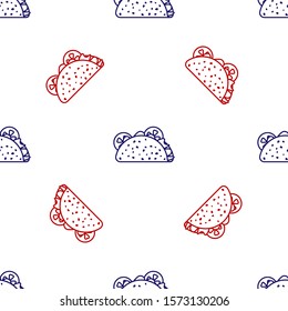 Blue and red Taco with tortilla icon isolated seamless pattern on white background. Traditional mexican fast food.  Vector Illustration