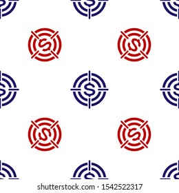 Blue and red Target with dollar symbol icon isolated seamless pattern on white background. Investment target icon. Successful business concept. Cash or Money sign.  Vector Illustration