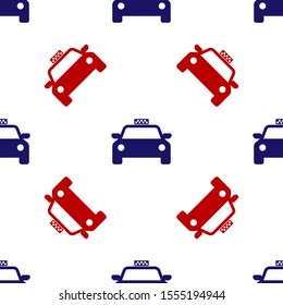 Blue and red Taxi car icon isolated seamless pattern on white background.  Vector Illustration