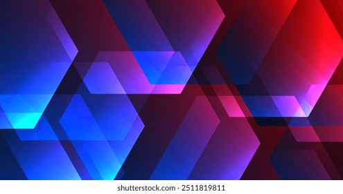 Blue red techno abstract background overlap layer on dark space with mixing colors effect decoration. Modern graphic design element hexagons style concept for web banner, flyer, card or brochure cover