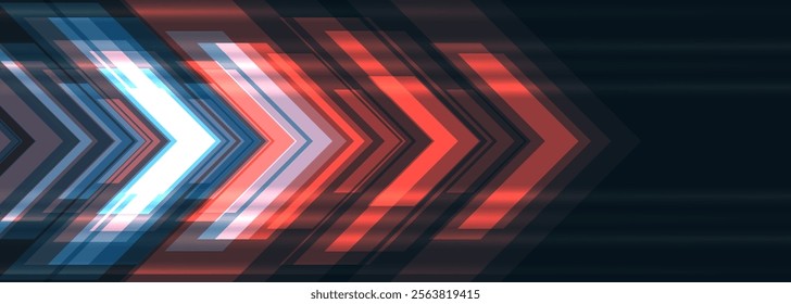 Blue and red technology arrows. Dark futuristic sports abstract background. High-speed movement concept dynamic motion red and blue hi tech digital arrows. Vector illustration.