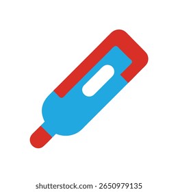Blue red thermometer icon on representing health medical concepts temperature fever