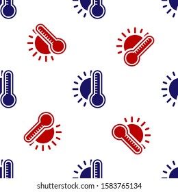Blue and red Thermometer with sun icon isolated seamless pattern on white background.  Vector Illustration