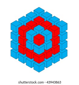 blue and red three dimensional cube