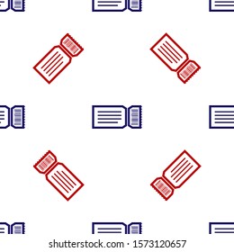 Blue and red Ticket icon isolated seamless pattern on white background.  Vector Illustration
