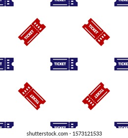 Blue and red Ticket icon isolated seamless pattern on white background.  Vector Illustration