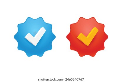 Blue and red ticks in 3D style. Vector illustration.	

