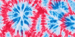 Blue And Red Tie Dye Pattern Seamless  On White Background. Colorful Tie Dye Pattern Abstract Background. Abstract Batik Brush Seamless And Repeat Pattern Design.