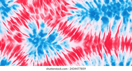 Blue and red tie dye pattern seamless  on white background. Colorful tie dye pattern abstract background. Abstract batik brush seamless and repeat pattern design.