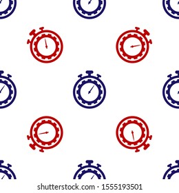 Blue and red Time Management icon isolated seamless pattern on white background. Clock and gear sign. Productivity symbol.  Vector Illustration