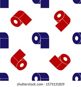 Blue and red Toilet paper roll icon isolated seamless pattern on white background.  Vector Illustration