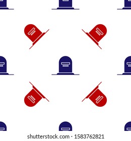 Blue and red Tombstone with RIP written on it icon isolated seamless pattern on white background. Grave icon.  Vector Illustration